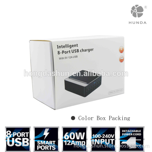 AC 100V-240V smart 8 port USB Charger Wall Power adapter 60W